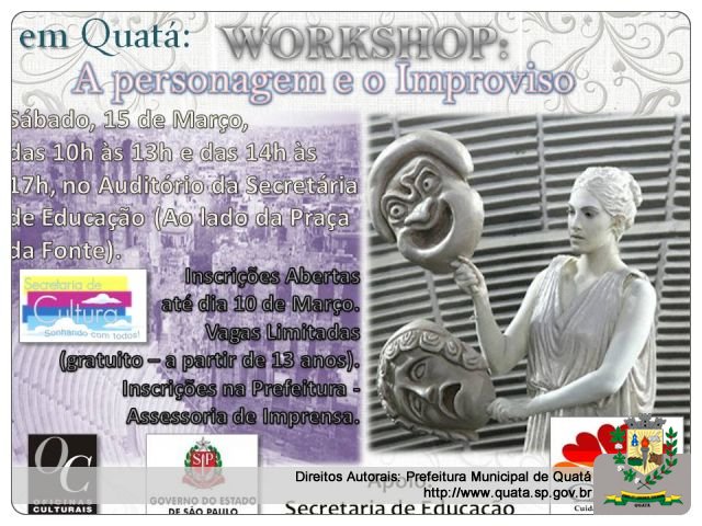 Notícia Inscrições abertas para o Workshop: A personagem e o Improviso