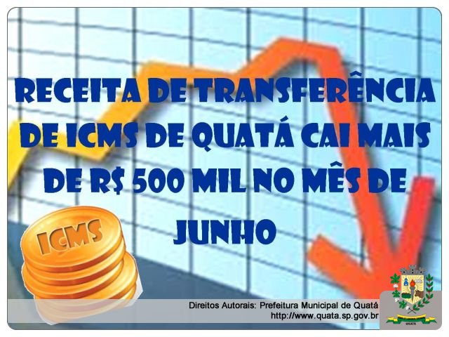 Notícia Receita de transferência de ICMS de Quatá cai mais de R$ 500 mil no mês de junho