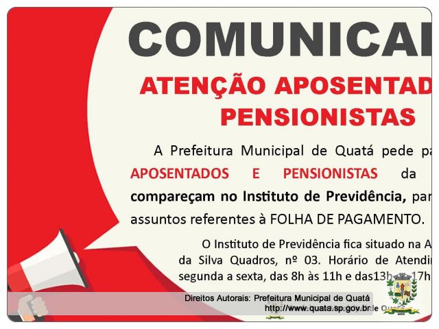 Notícia COMUNICADO PARA OS APOSENTADOS E PENSIONISTAS DA PREFEITURA