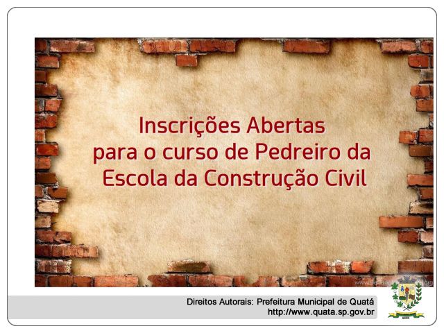 Notícia NOVIDADE: Inscrições abertas para o curso de PEDREIRO