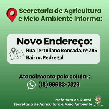 Foto 1: NOVO ENDEREÇO: Secretaria de Agricultura e Meio Ambiente